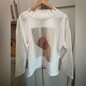 SFERRA White Crewneck Sweatshirt with Neutral Abstract Graphic